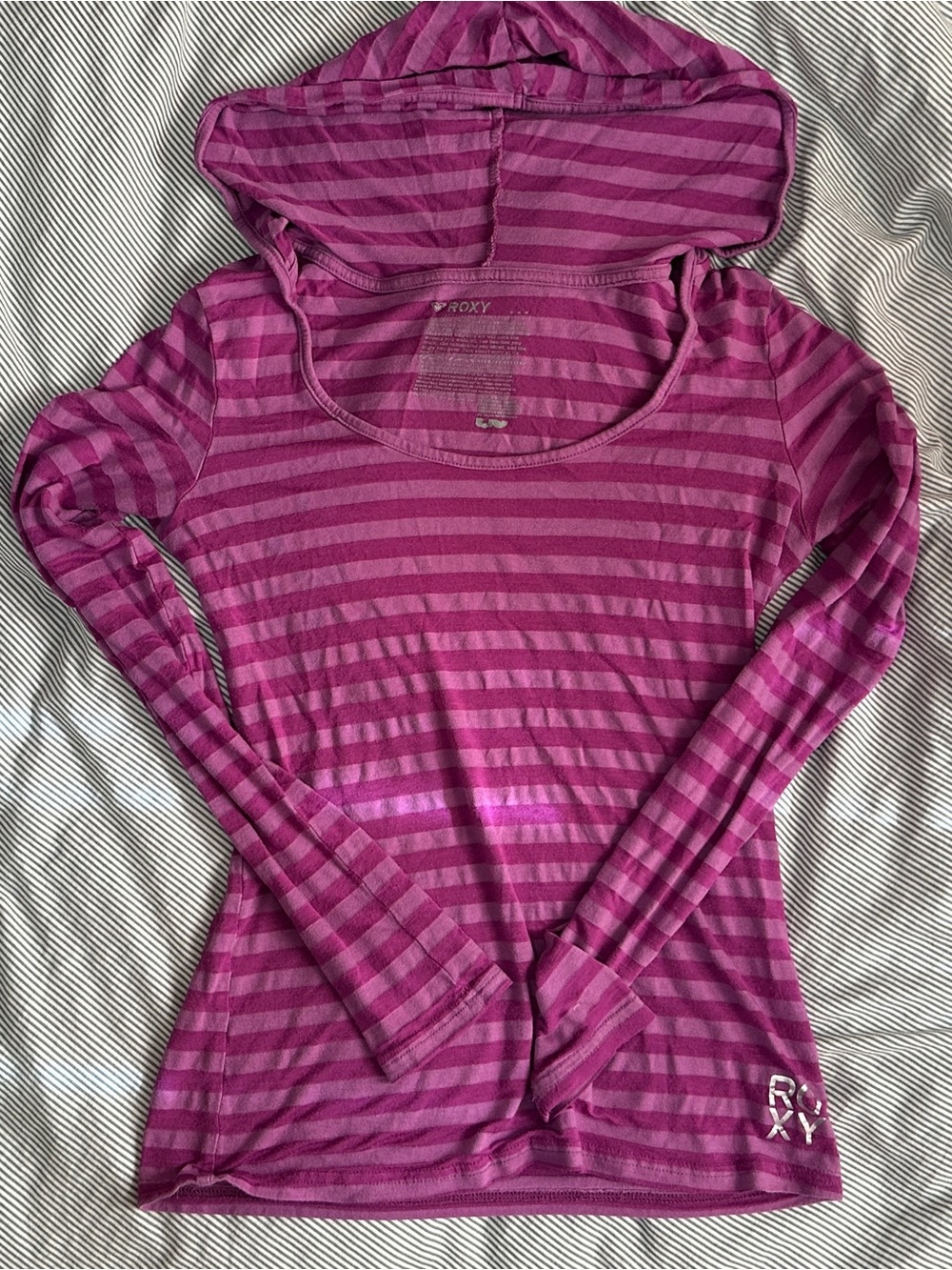 Roxy Vintage Purple Pink Striped Hooded Long-Sleeve Top
